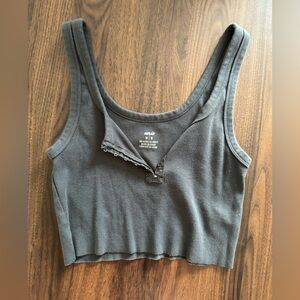 Aerie Cropped Button Ribbed Tank